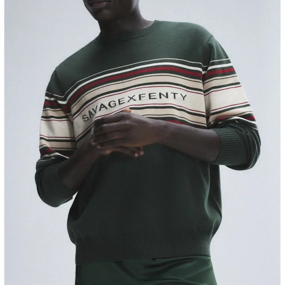 Savage X Fenty Lit Leisure Knit Green Shade Striped Sweater Size 2X Unisex‎